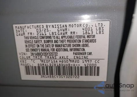 2025 Nissan Sentra Sv from USA, damaged, VIN 3N1AB8CV3SY320722